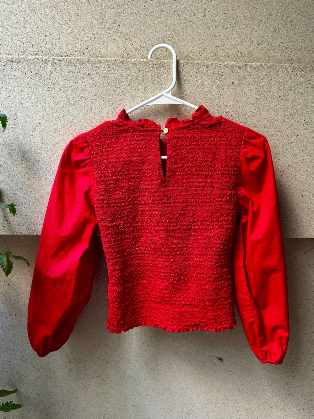 J. Crew Organic Cotton Smocked Ruffle Top in Tomato Red